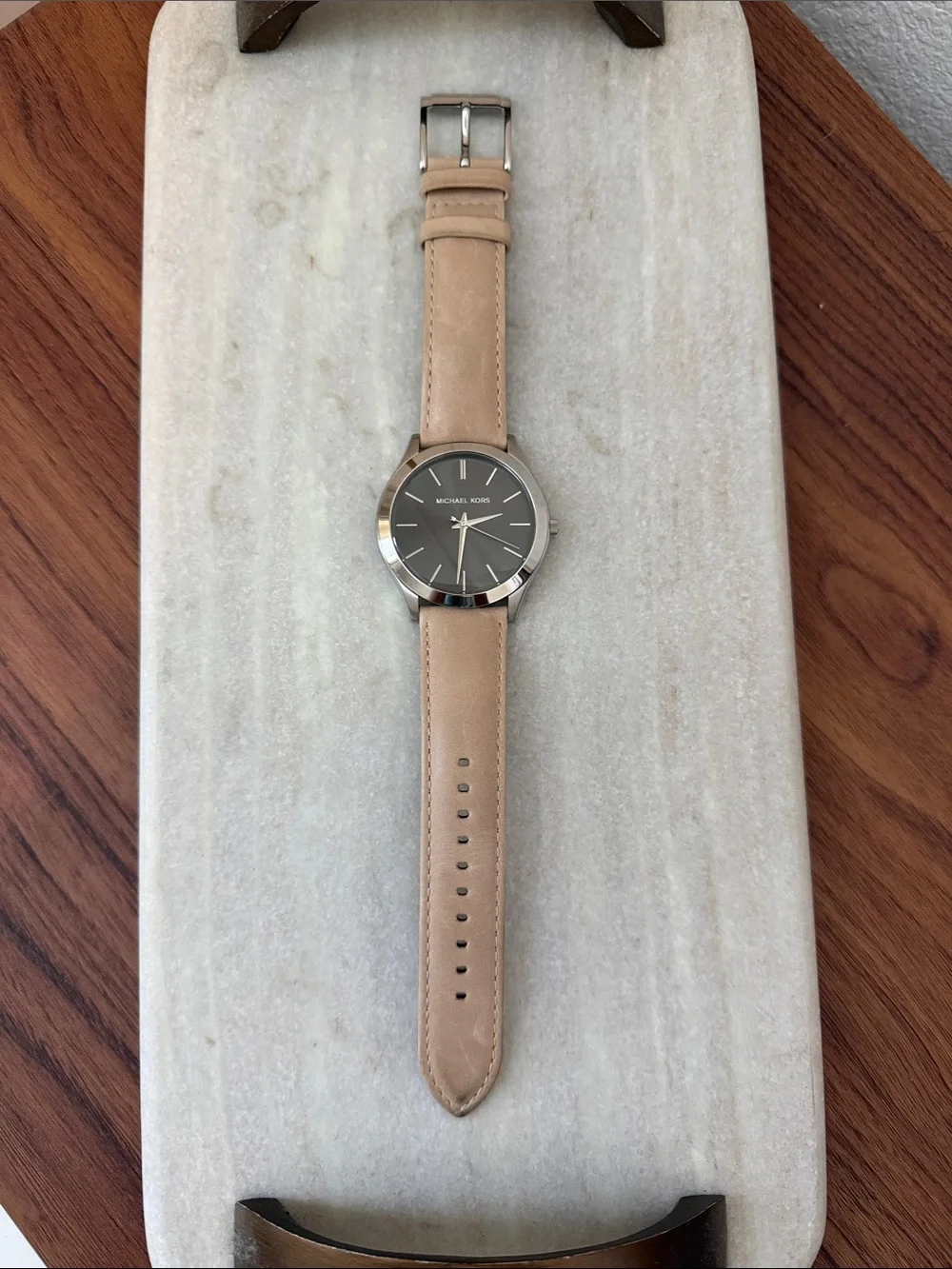 Michael Kors Taupe Leather Strap Watch with Gray Dial